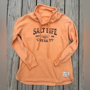 Salt Life Bright Peach Orange Funnel Neck Pullover Fleece Hoodie Lake  Size L